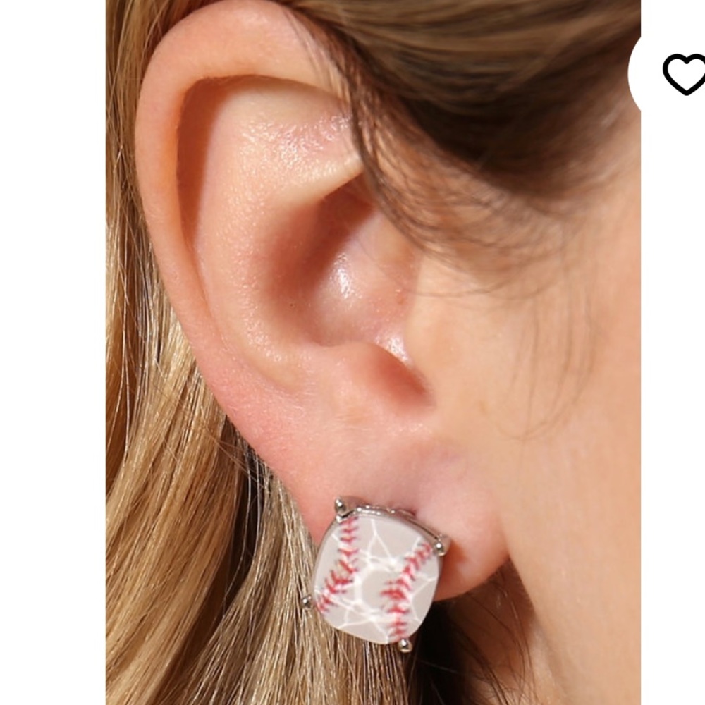 Baseball Stud Earrings NEW Cushion Cut Epoxy